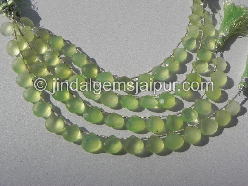 Apple Green Chalsydony Faceted Heart Shape Beads